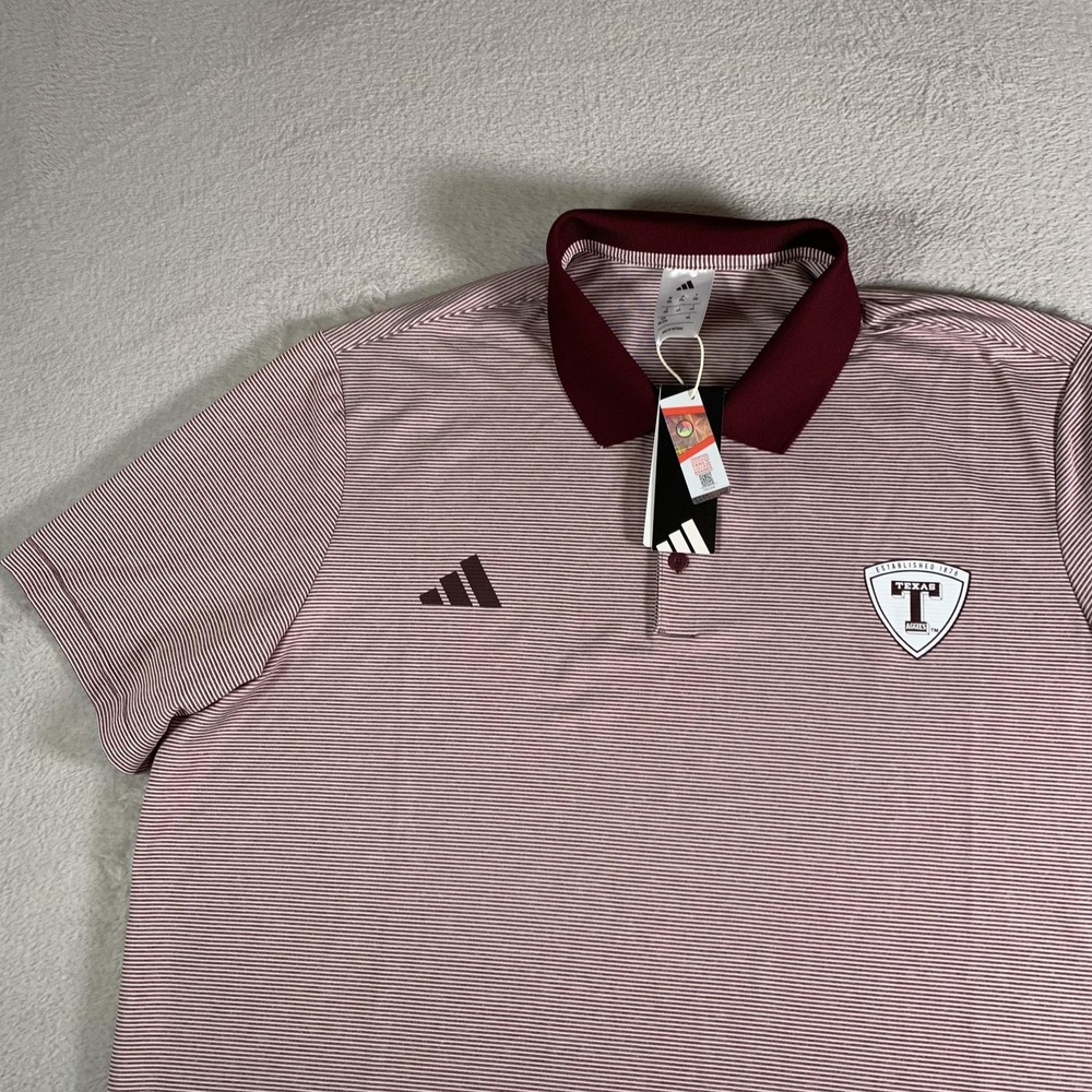 Texas A&M Aggies Polo Shirt Mens 2XL Maroon NCAA Golf Adidas ULT365 Striped‎ NEW